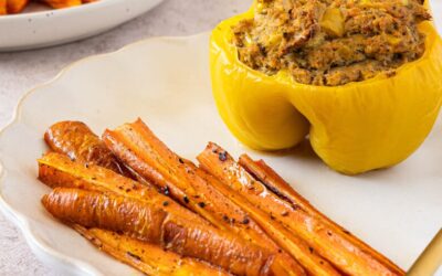 Stress Free Salmon Stuffed Peppers with Roasted Carrots